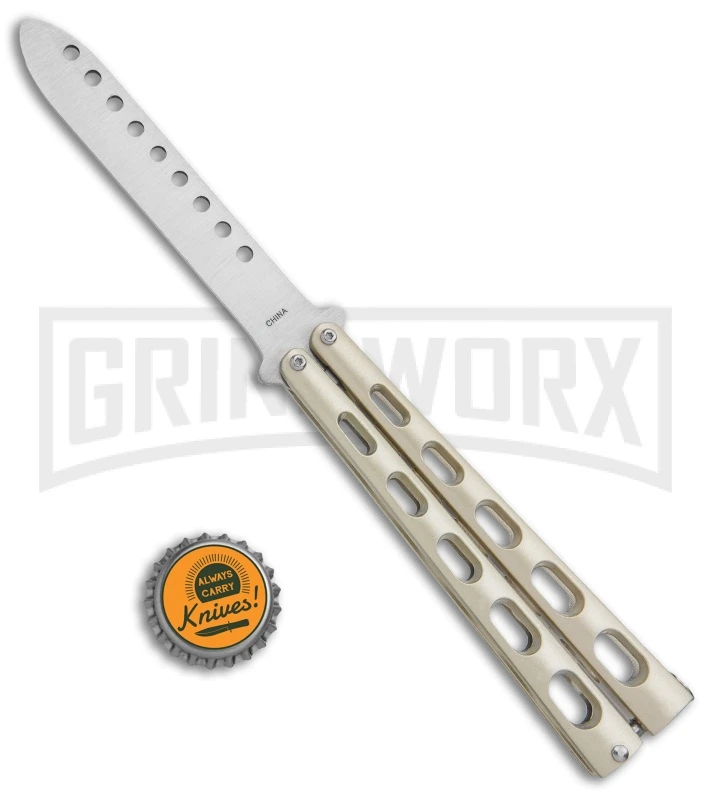 Champagne Balisong Trainer Butterfly Knife - Satin Plain 6 Champagne Balisong Trainer Butterfly Knife - Satin Plain - Image 4