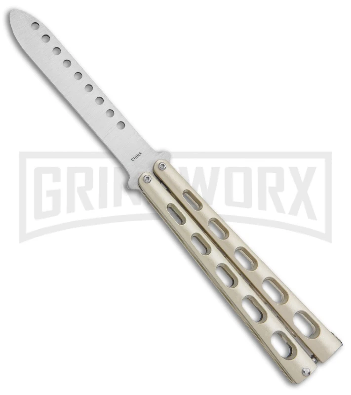 Champagne Balisong Trainer Butterfly Knife - Satin Plain 3 Champagne Balisong Trainer Butterfly Knife - Satin Plain
