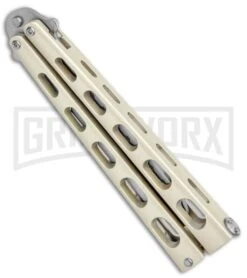 Champagne Balisong Trainer Butterfly Knife - Satin Plain 8 Champagne Balisong Trainer Butterfly Knife - Satin Plain -Best Knife Shop Ronin Gear Champagne Balisong Trainer Butterfly Satin GX 37516 jr side large