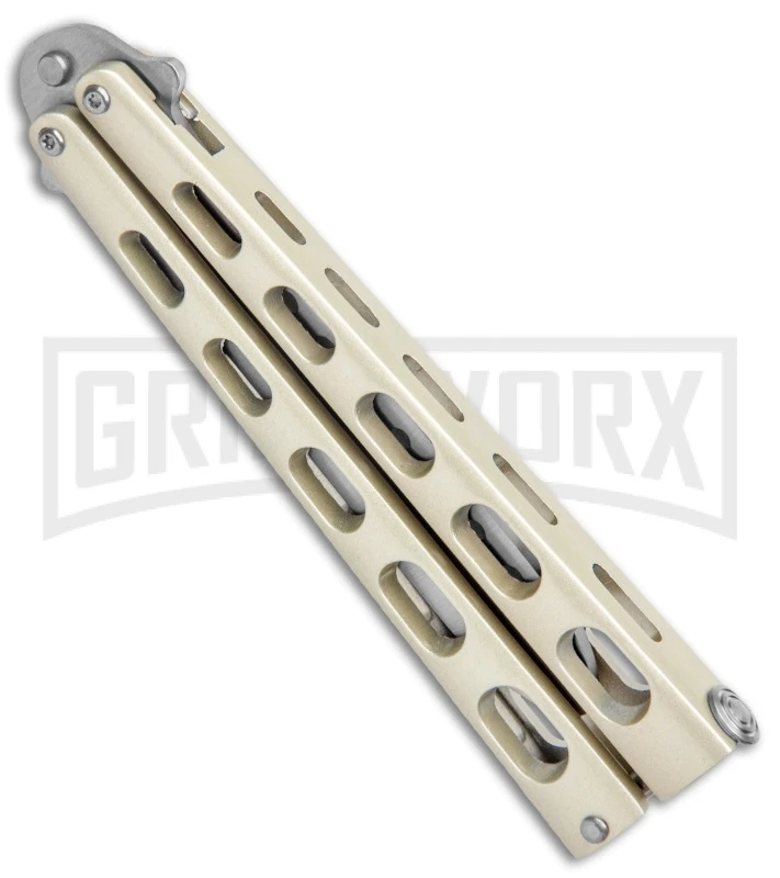 Champagne Balisong Trainer Butterfly Knife - Satin Plain 5 Champagne Balisong Trainer Butterfly Knife - Satin Plain - Image 3