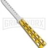 Ronin Gear Yellow Balisong Trainer Butterfly Knife - Satin Plain -Best Knife Shop Ronin Gear Gold Balisong Trainer Butterfly Satin GX 37366 jr large