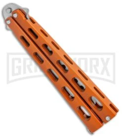 Ronin Gear Orange Balisong Trainer Butterfly Knife - Satin Plain -Best Knife Shop Ronin Gear Orange Balisong Trainer Butterfly Satin GX 37346 jr side large