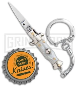 SKM 2.75" Italian Stiletto Keychain Gray Automatic Knife -Best Knife Shop SKM 2.75in Keychain Stiletto Auto Gray Satin Flat BHQ 51051 jr bottlecap large