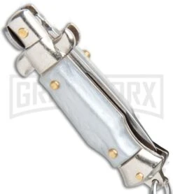 SKM 2.75" Italian Stiletto Keychain Gray Automatic Knife -Best Knife Shop SKM 2.75in Keychain Stiletto Auto Gray Satin Flat BHQ 51051 jr side large