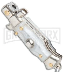 SKM 2.75" Italian Stiletto Keychain Gray Automatic Knife -Best Knife Shop SKM 2.75in Keychain Stiletto Auto Gray Satin Flat BHQ 51051 jr spine large