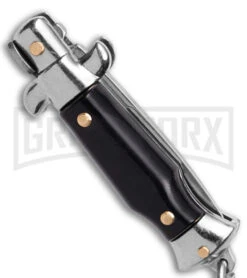 SKM 2.75" Italian Stilletto Keychain Black Automatic Knife -Best Knife Shop SKM 2in Keychain Stiletto AK Black 1in Satin Flat BHQ 51045 td side large