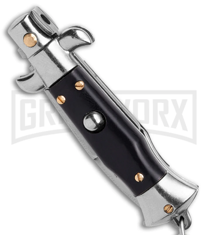 SKM 4" Italian Stiletto Black Automatic Knife Keychain - Bayo 4 SKM 4" Italian Stiletto Black Automatic Knife Keychain - Bayo - Image 2