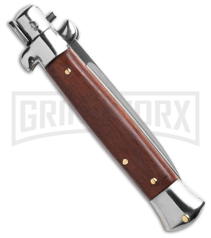 SKM 8" Italian Stiletto Rosewood Automatic Knife - Flat Satin 5 SKM 8" Italian Stiletto Rosewood Automatic Knife - Flat Satin - Image 3