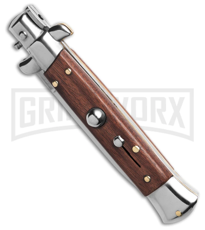 SKM 8" Italian Stiletto Rosewood Automatic Knife - Flat Satin 4 SKM 8" Italian Stiletto Rosewood Automatic Knife - Flat Satin - Image 2