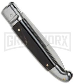 SKM 8" Fancy Lever Lock Dark Horn Automatic Knife - Satin Bayonet 8 SKM 8" Fancy Lever Lock Dark Horn Automatic Knife - Satin Bayonet -Best Knife Shop SKM 8in LL Stamina Dark Horn Bayo BP 19453 jr side large