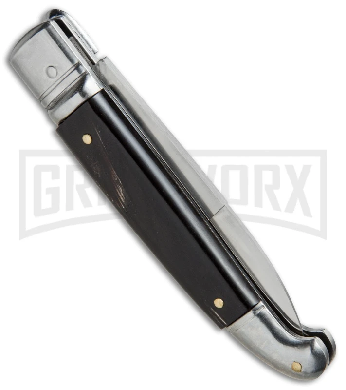 SKM 8" Fancy Lever Lock Dark Horn Automatic Knife - Satin Bayonet 5 SKM 8" Fancy Lever Lock Dark Horn Automatic Knife - Satin Bayonet - Image 3