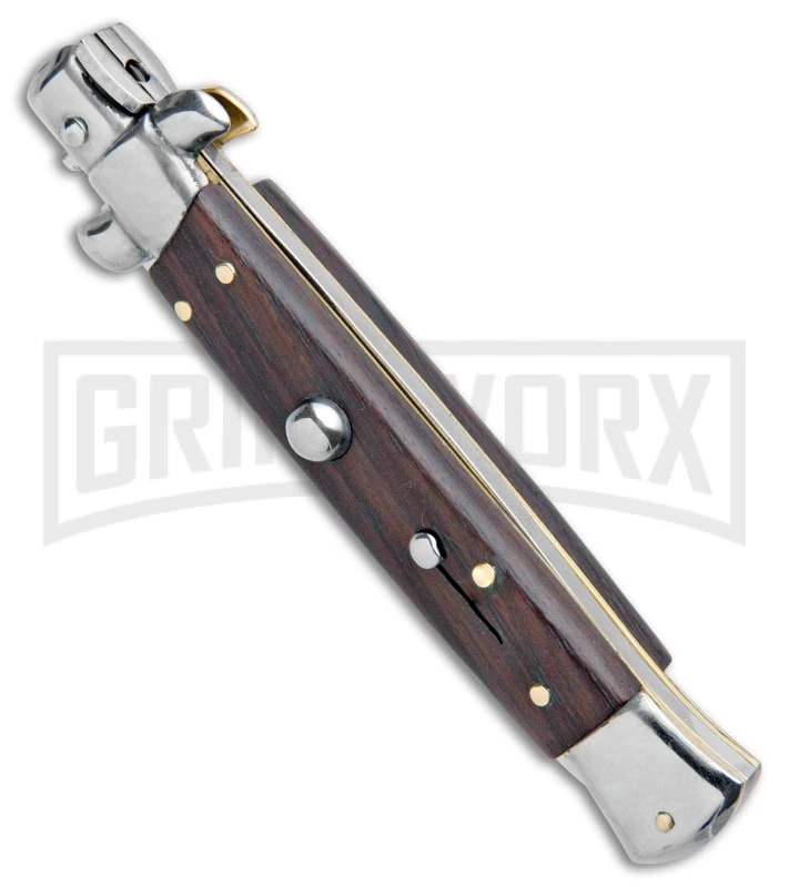 SKM 9" Italian Stiletto Palisander Wood Automatic Knife - Flat 4 SKM 9" Italian Stiletto Palisander Wood Automatic Knife - Flat - Image 2