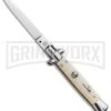 SKM 9" Italian Stiletto Simulated Ivory Automatic Knife - Flat Satin Plain -Best Knife Shop SKM 9in Stiletto Auto Sim Ivory Satin Flat BHQ 92043 jr large