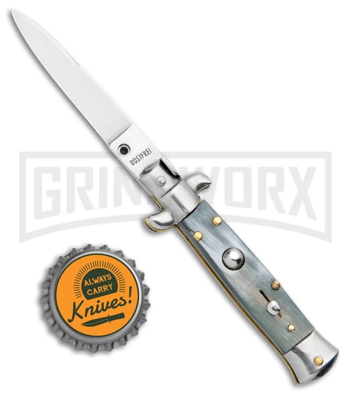 SKM/AB 5.5" Italian Stiletto Dark Horn Automatic Knife - Swedge 6 SKM/AB 5.5" Italian Stiletto Dark Horn Automatic Knife - Swedge - Image 4