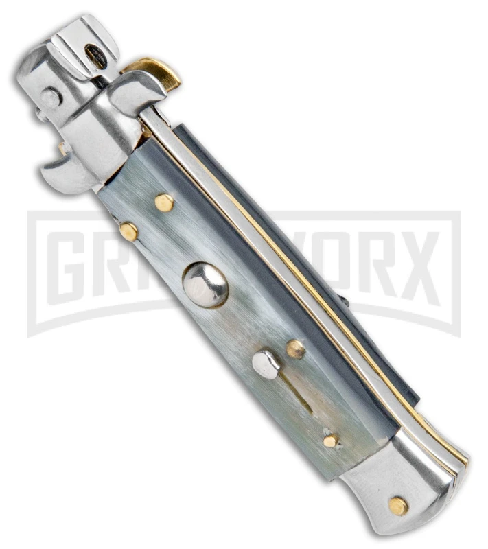 SKM/AB 5.5" Italian Stiletto Dark Horn Automatic Knife - Swedge 4 SKM/AB 5.5" Italian Stiletto Dark Horn Automatic Knife - Swedge - Image 2