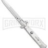 SKM 9" Italian Stiletto White Pearlex Automatic Knife - Satin Bayonet 1 SKM 9" Italian Stiletto White Pearlex Automatic Knife - Satin Bayonet -Best Knife Shop SKM AB 9in Italian Stiletto Auto White Pearlex Satin Bayonet BHQ 51164 er large