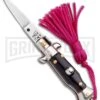 Italian Stiletto Black Automatic Knife Pink Keychain - Flat Grind -Best Knife Shop SKM Italian Stiletto Keychain Auto Black Pink Satin BHQ 102936 jr large