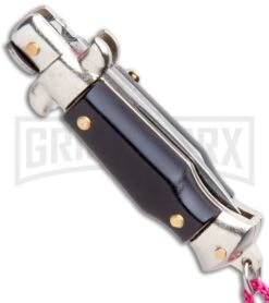 Italian Stiletto Black Automatic Knife Pink Keychain - Flat Grind -Best Knife Shop SKM Italian Stiletto Keychain Auto Black Pink Satin BHQ 102936 jr side large