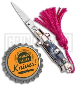 Italian Stiletto Gray Marble Automatic Knife Pink Keychain - Flat Grind 9 Italian Stiletto Gray Marble Automatic Knife Pink Keychain - Flat Grind -Best Knife Shop SKM Italian Stiletto Keychain Auto Marble Pink Satin BHQ 102938 jr bottlecap large
