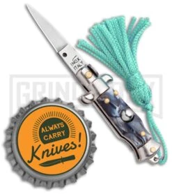 Italian Stiletto Gray Marble Automatic Knife Teal Keychain - Flat Grind -Best Knife Shop SKM Italian Stiletto Keychain Auto Marble Teal Satin BHQ 102943 jr bottlecap large
