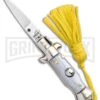 Italian Stiletto Gray Automatic Knife Yellow Keychain - Flat Grind -Best Knife Shop SKM Italian Stiletto Keychain Auto Silver Yellow Satin BHQ 102940 jr large