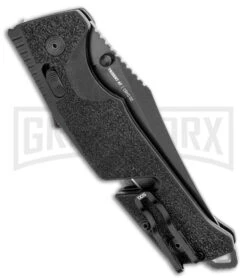 SOG Trident AT-XR Black Clip Point Folding Knife - Black Plain -Best Knife Shop SOG Trident AT XR Lock Knife Blackout Clip Point 3.7inBlack 11 12 05 57 BHQ 105700 LS Side large