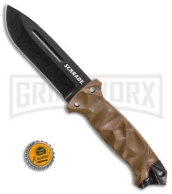 Schrade SCHF40D Brown TPE Fixed Blade Knife - Black Plain 7 Schrade SCHF40D Brown TPE Fixed Blade Knife - Black Plain -Best Knife Shop Schrade 11in brown TPE black SCHF40D BHQ 62024 er size large