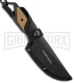 Schrade Ultra Glide Tan Fixed Blade Knife - Black Plain -Best Knife Shop Schrade 4in Fixed Blade Tan Black BHQ 114592 jr sheath large