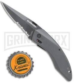 Schrade Gray Mini Landshark Spring Assisted Knife - Gray Serr -Best Knife Shop Schrade Mini Landshark SA Gray Gray SCHA9MS BHQ 62005 jr bottlecap large