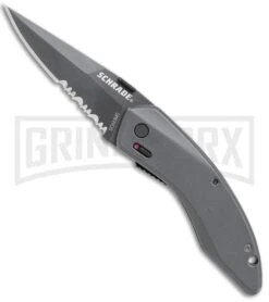 Schrade Gray Mini Landshark Spring Assisted Knife - Gray Serr