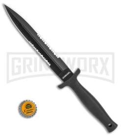 Schrade Needle Black Boot Knife With Leather Sheath - Black Serr -Best Knife Shop Schrade Needle Boot knife leather sheath black serr BHQ 62026 er size large