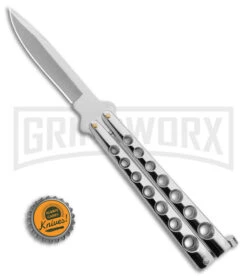 Scoundrel Balisong Silver Butterfly Knife - Satin Plain -Best Knife Shop Scoundrel Balisong Silver Butterfly Knife Satin GX 39635 td size large