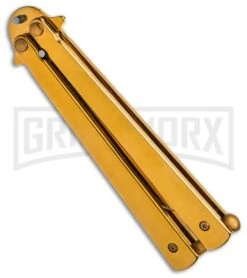 Skipper Gold Balisong Aluminum Butterfly Knife Clip Point (Gold Plain) -Best Knife Shop Skipper Gold Balisong Butterfly Knife GX 37962 td side large