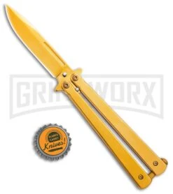 Skipper Gold Balisong Aluminum Butterfly Knife Clip Point (Gold Plain) -Best Knife Shop Skipper Gold Balisong Butterfly Knife GX 37962 td size large