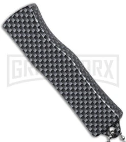 Skull Mini Dog Tag Gray Black Carbon Fiber D/A OTF Automatic Knife - Satin Plain -Best Knife Shop Skull Mini Dog Tag CF DA Auto Satin BHQ 175039 jr sside large