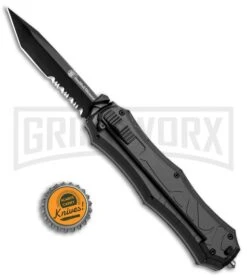 Smith & Wesson Spring Assisted Finger Actuator Tanto OTF Knife - Black Serr -Best Knife Shop Smith Wesson OTF Assist Finger Actuator Tanto Black Serr SWOTF9TBS BHQ 67474 jr bottlecap large