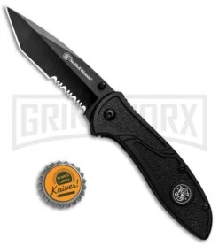 Smith & Wesson 1084310 Black Folding Knife - Tanto Black Serr -Best Knife Shop Smith Wesson Tanto LL Black Black Serr 1084310 BHQ 80712 jr bottlecap large