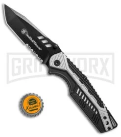 Smith & Wesson SW612S Gray/Black Folding Knife - Black Serr Tanto -Best Knife Shop Smith Wesson tanto gray black black serr SW612S BHQ 67514 er size large