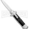 Enzo Stiletto Mini Black W/ Silver Bolsters OTF Automatic Knife - Satin Plain