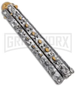 Stone Pattern Balisong Butterfly Knife (4.25" Gold) -Best Knife Shop Stone Pattern Balisong Butterfly Gold GX 37520 jr side large