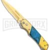Super Knife Croc Automatic Knife Gold W/ Blue Inlay - Gold Serr 1 Super Knife Croc Automatic Knife Gold W/ Blue Inlay - Gold Serr -Best Knife Shop Super Knife Croc Auto Stainless Gold Blue Serr GX 35767 jr large