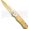 Super Knife Croc Automatic Knife Stainless Gold W/ Gold Inlay - Gold Serr -Best Knife Shop Super Knife Croc Auto Stainless Gold Gold Inlay Gold Serr GX 34967 jr large