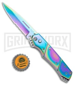 Super Knife Croc Automatic Knife Stainless Rainbow Spectrum (3.5 Spectrum) Serr -Best Knife Shop Super Knife Croc Auto Stainless Rainbow Spectrum Spectrum Serr GX 34964 jr bottlecap large