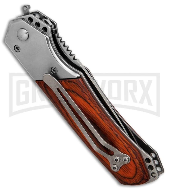 Super Knife Croc Automatic Knife Stainless W/ Rosewood Inlay - Satin Serr 4 Super Knife Croc Automatic Knife Stainless W/ Rosewood Inlay - Satin Serr - Image 2