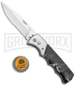 Super Knife Dingo Black Marble Acrylic Automatic Knife - Satin Serr -Best Knife Shop Super Knife Dingo Black Marble Acrylic Auto Satin Serr GA623SLMBK GX 33496 jr bottlecap large