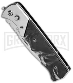 Super Knife Dingo Black Marble Acrylic Automatic Knife - Satin Serr -Best Knife Shop Super Knife Dingo Black Marble Acrylic Auto Satin Serr GA623SLMBK GX 33496 jr spine large