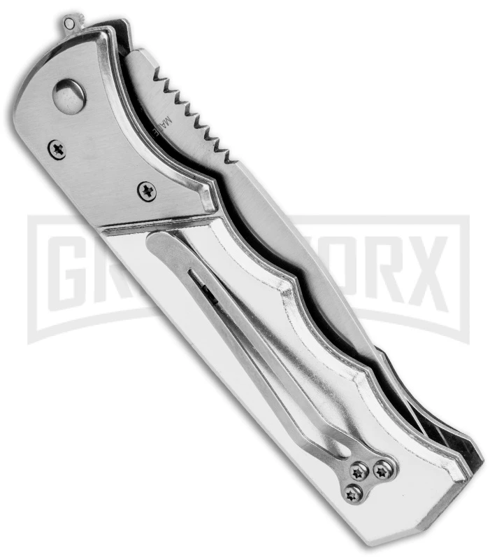 Super Knife Dingo Blue Marble Acrylic Automatic Knife - Satin Serr 5 Super Knife Dingo Blue Marble Acrylic Automatic Knife - Satin Serr - Image 3