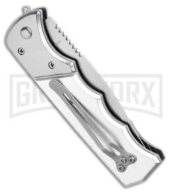 Super Knife Dingo Green Acrylic Automatic Knife - Satin Serr -Best Knife Shop Super Knife Dingo Green Acrylic Automatic Knife Satin Serrated GX 33704 ns side large