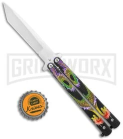 Super Knife Purple Balisong Butterfly Knife Dragon - Tanto Satin -Best Knife Shop Super Knife Purple Balisong Butterfly Dragon Tanto Satin 1109PGR GX 36802 jr bottlecap large