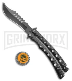 Swift Black Persian Balisong Coated Butterfly Knife - Black -Best Knife Shop Swift Black Persian Balisong Coated Butterfly Black BX 39697 jr bottlecap large